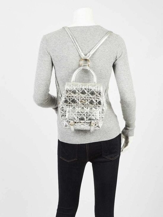 Christian Dior Silver Cannage Quilted Leather Stardust Small Backpack Bag main image 7